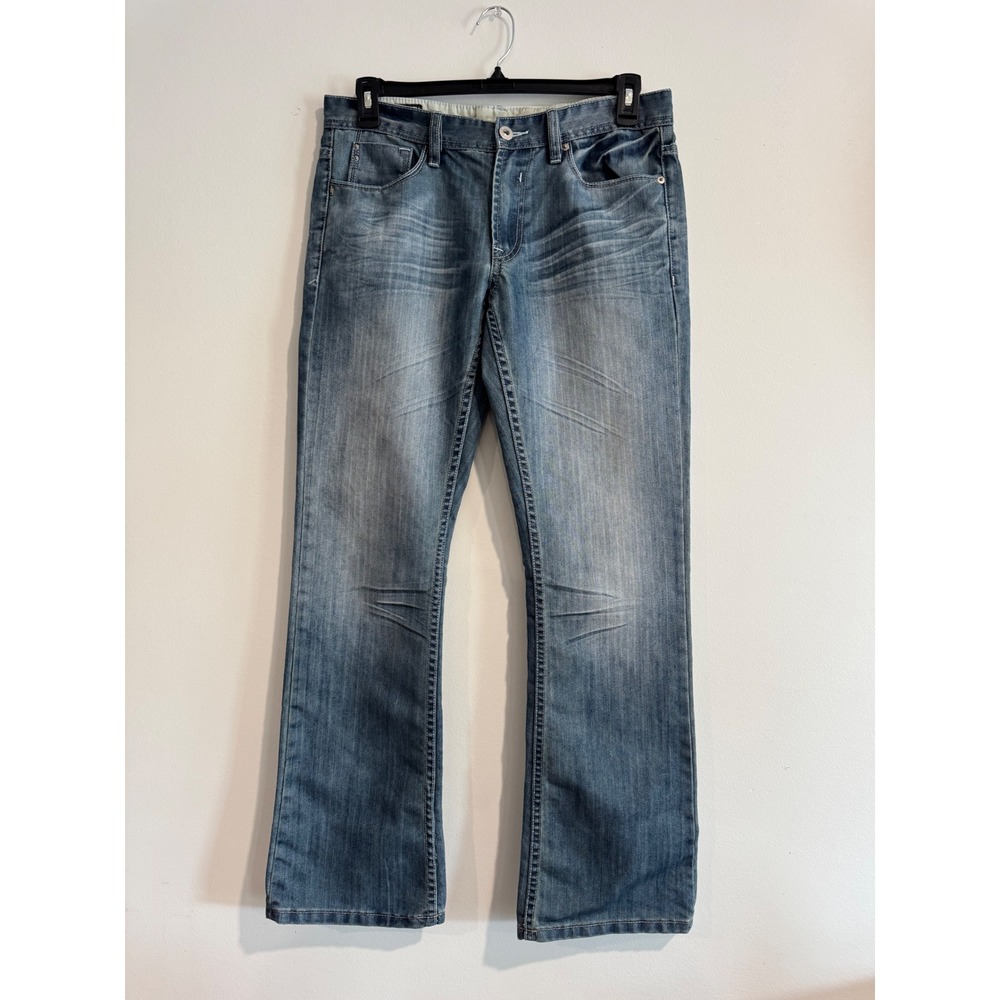 Buffalo Kenneth Slim Bootcut Jeans Mens 32x32 Blue Whiskered Faded Denim Y2K